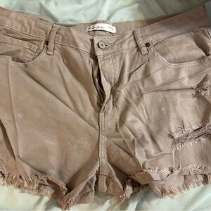 KanCan Distressed Khaki Denim Shorts